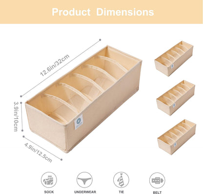 3 Pack Sock Underwear Drawer Organizer Dividers, Collapsible Cabinet Closet Storage Boxes for Clothes, Socks, Lingerie, Underwear, Tie, Belt, Baby, Bedroom