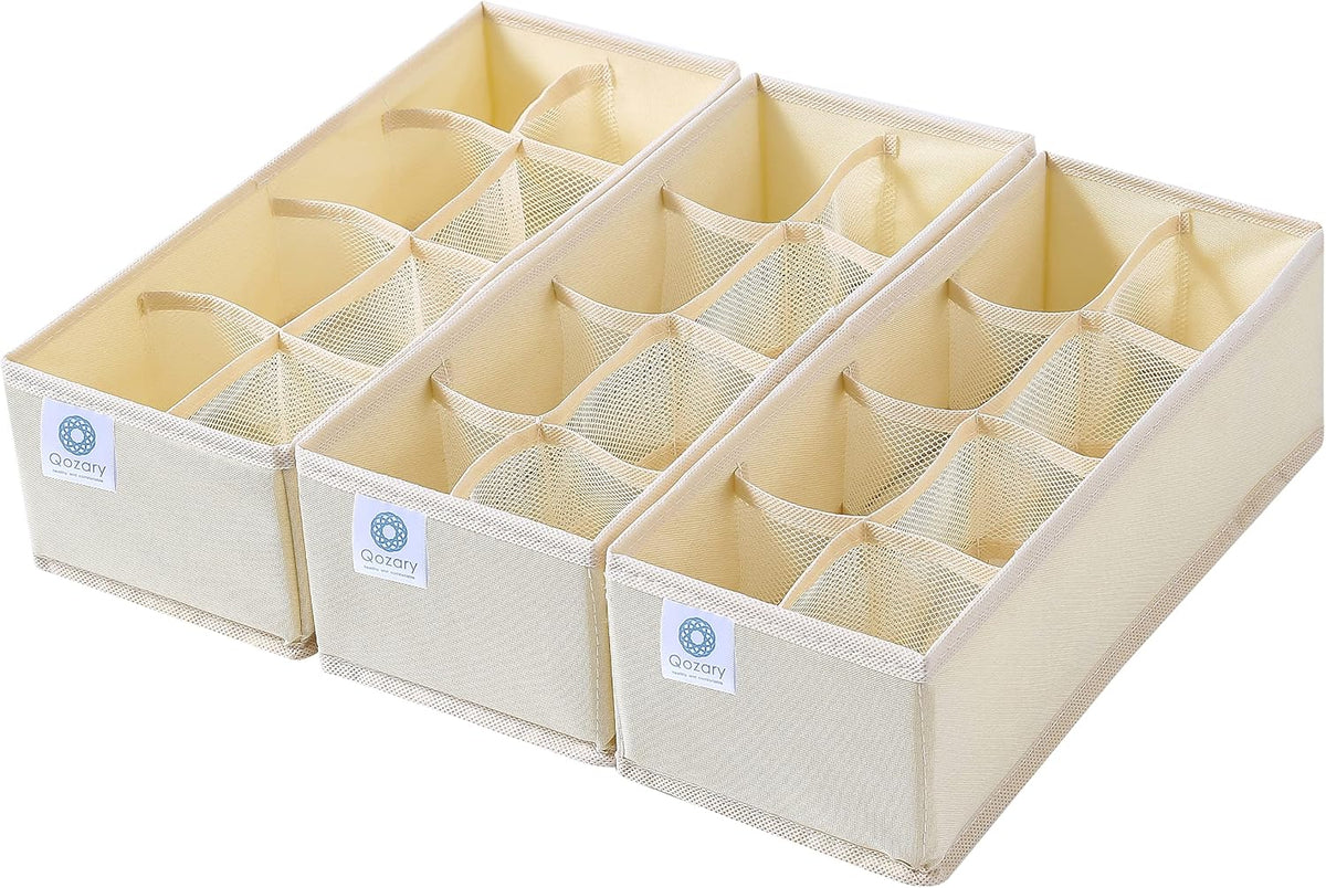 3 Pack Sock Underwear Drawer Organizer Dividers, Collapsible Cabinet Closet Storage Boxes for Clothes, Socks, Lingerie, Underwear, Tie, Belt, Baby, Bedroom