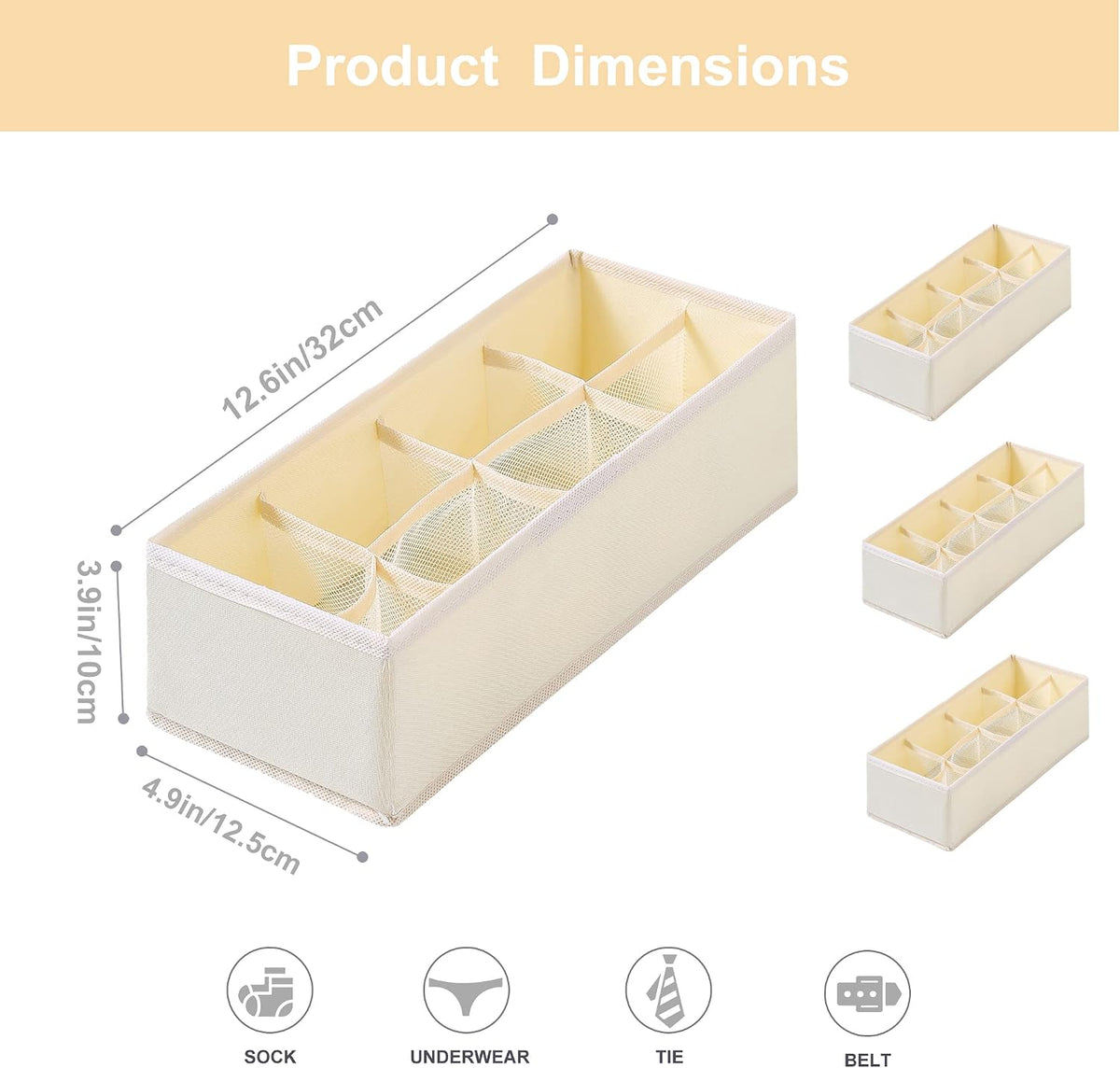 3 Pack Sock Underwear Drawer Organizer Dividers, Collapsible Cabinet Closet Storage Boxes for Clothes, Socks, Lingerie, Underwear, Tie, Belt, Baby, Bedroom