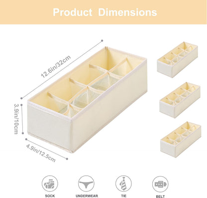 3 Pack Sock Underwear Drawer Organizer Dividers, Collapsible Cabinet Closet Storage Boxes for Clothes, Socks, Lingerie, Underwear, Tie, Belt, Baby, Bedroom
