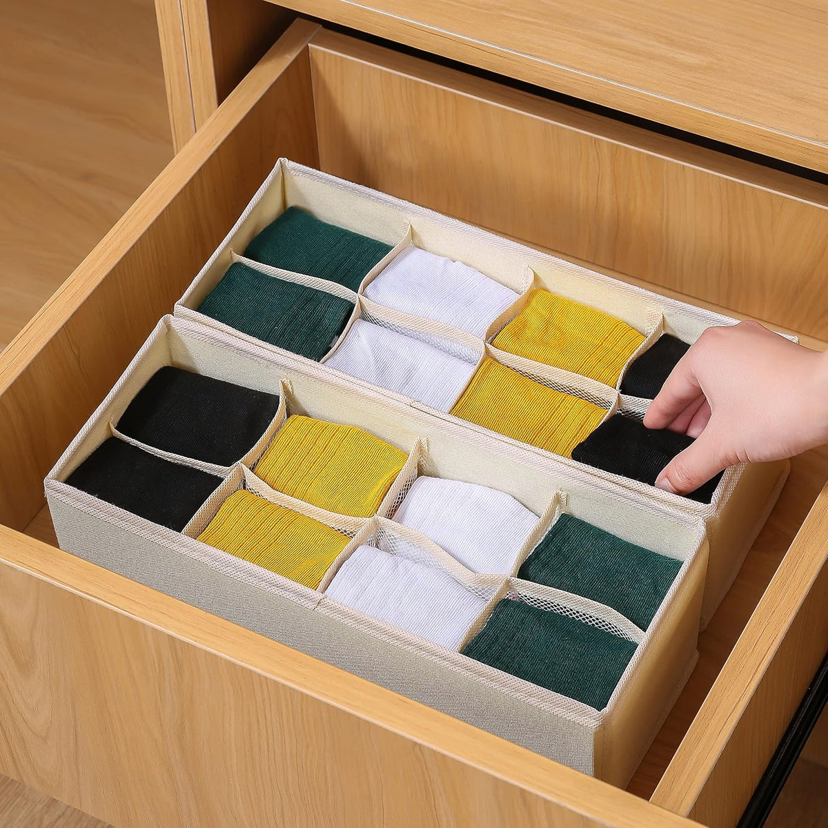 3 Pack Sock Underwear Drawer Organizer Dividers, Collapsible Cabinet Closet Storage Boxes for Clothes, Socks, Lingerie, Underwear, Tie, Belt, Baby, Bedroom