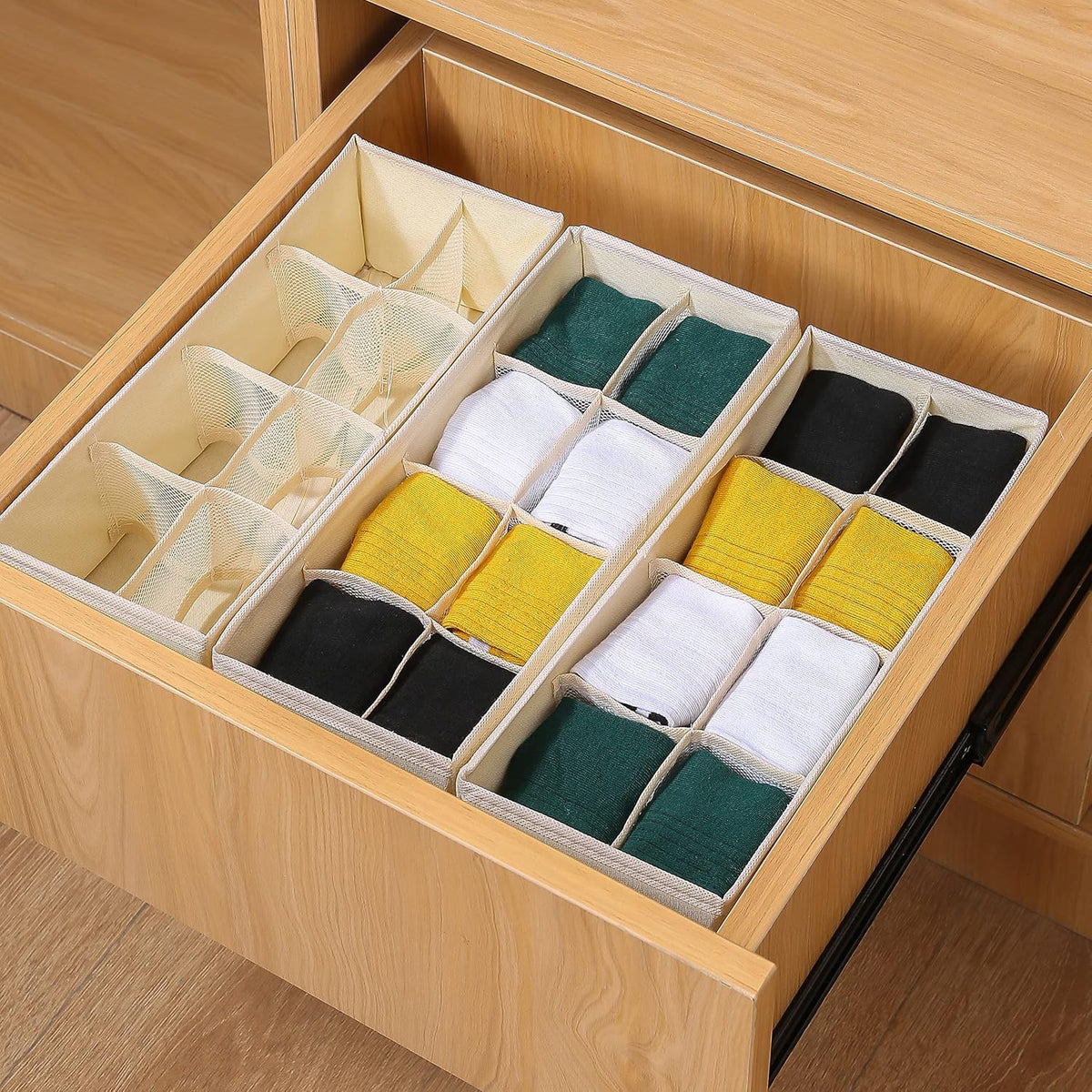 3 Pack Sock Underwear Drawer Organizer Dividers, Collapsible Cabinet Closet Storage Boxes for Clothes, Socks, Lingerie, Underwear, Tie, Belt, Baby, Bedroom