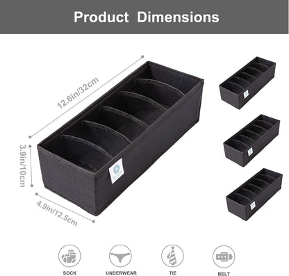 3 Pack Sock Underwear Drawer Organizer Dividers, Collapsible Cabinet Closet Storage Boxes for Clothes, Socks, Lingerie, Underwear, Tie, Belt, Baby, Bedroom