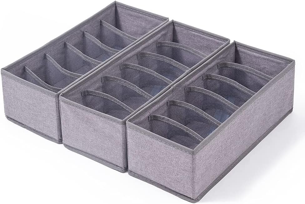 3 Pack Sock Underwear Drawer Organizer Dividers, Collapsible Cabinet Closet Storage Boxes for Clothes, Socks, Lingerie, Underwear, Tie, Belt, Baby, Bedroom