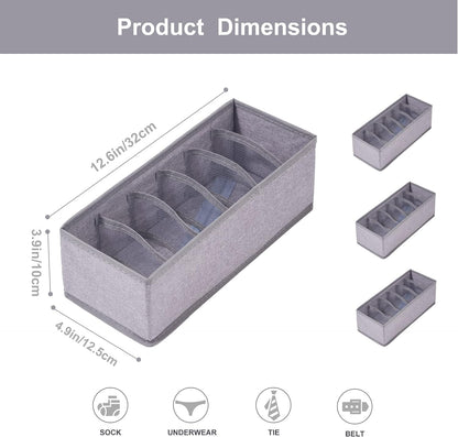 3 Pack Sock Underwear Drawer Organizer Dividers, Collapsible Cabinet Closet Storage Boxes for Clothes, Socks, Lingerie, Underwear, Tie, Belt, Baby, Bedroom