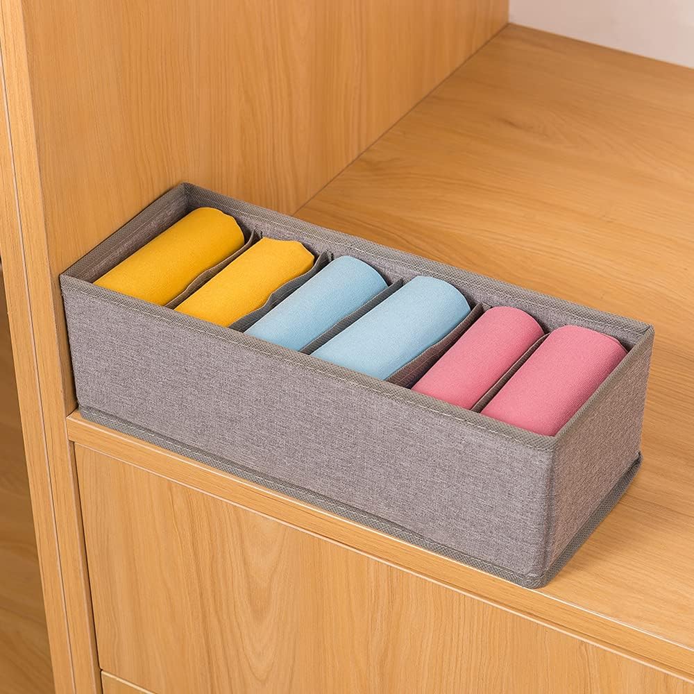 3 Pack Sock Underwear Drawer Organizer Dividers, Collapsible Cabinet Closet Storage Boxes for Clothes, Socks, Lingerie, Underwear, Tie, Belt, Baby, Bedroom