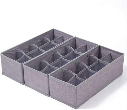 3 Pack Sock Underwear Drawer Organizer Dividers, Collapsible Cabinet Closet Storage Boxes for Clothes, Socks, Lingerie, Underwear, Tie, Belt, Baby, Bedroom