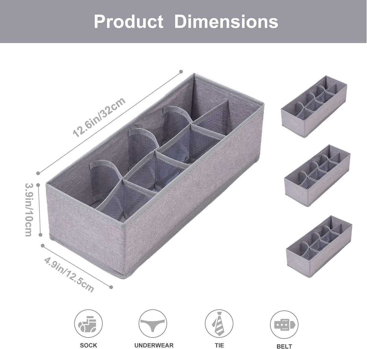 3 Pack Sock Underwear Drawer Organizer Dividers, Collapsible Cabinet Closet Storage Boxes for Clothes, Socks, Lingerie, Underwear, Tie, Belt, Baby, Bedroom