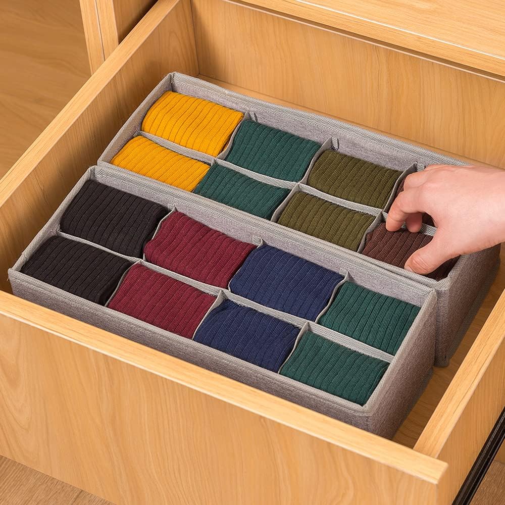 3 Pack Sock Underwear Drawer Organizer Dividers, Collapsible Cabinet Closet Storage Boxes for Clothes, Socks, Lingerie, Underwear, Tie, Belt, Baby, Bedroom