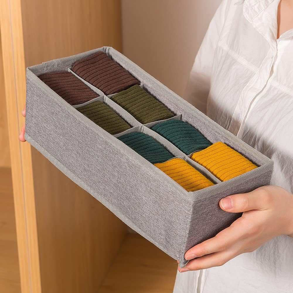 3 Pack Sock Underwear Drawer Organizer Dividers, Collapsible Cabinet Closet Storage Boxes for Clothes, Socks, Lingerie, Underwear, Tie, Belt, Baby, Bedroom