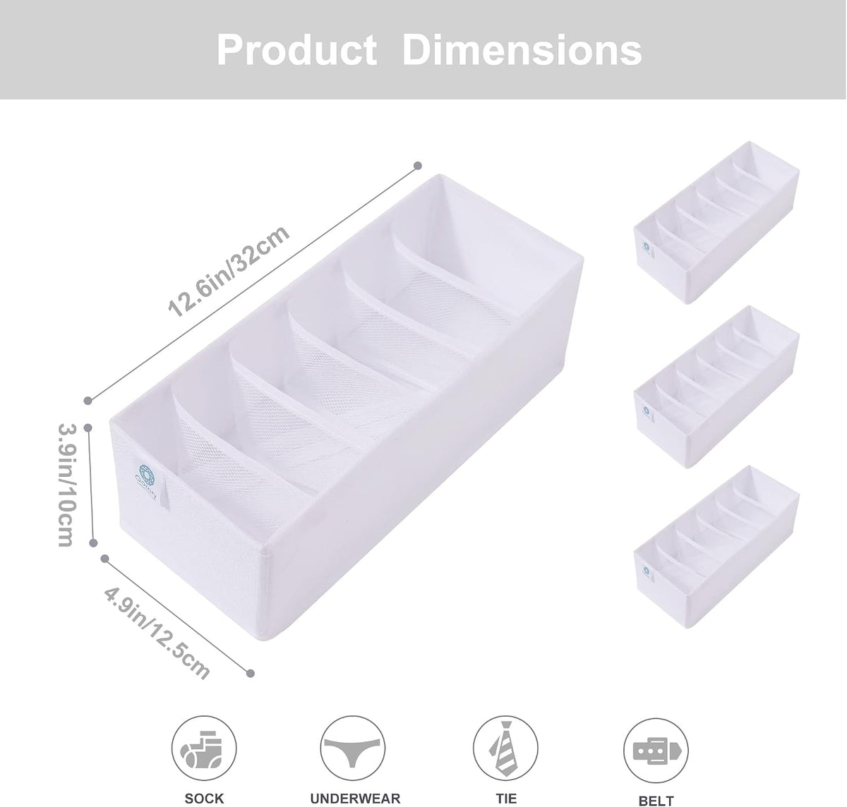 3 Pack Sock Underwear Drawer Organizer Dividers, Collapsible Cabinet Closet Storage Boxes for Clothes, Socks, Lingerie, Underwear, Tie, Belt, Baby, Bedroom