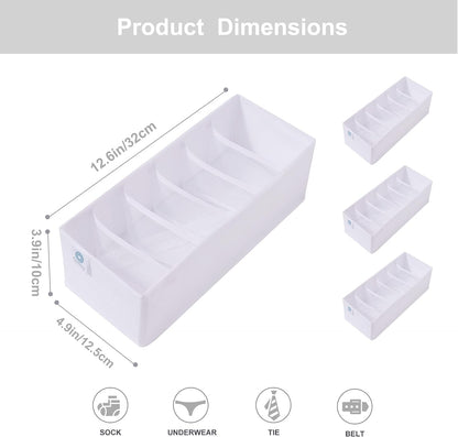 3 Pack Sock Underwear Drawer Organizer Dividers, Collapsible Cabinet Closet Storage Boxes for Clothes, Socks, Lingerie, Underwear, Tie, Belt, Baby, Bedroom