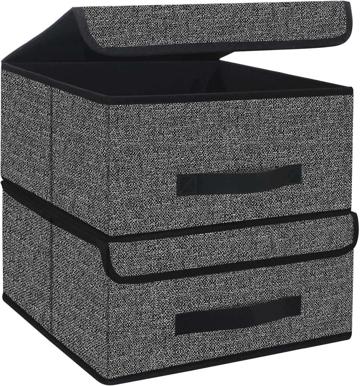 Foldable Storage Bins Cubes Boxes with Lid - Storage Box Cube Cubby Basket Closet Organizer Pack of 2 with Leather Handles for Closet Bedroom, 13" x 13", Linen-like Grey, MXDLB2P