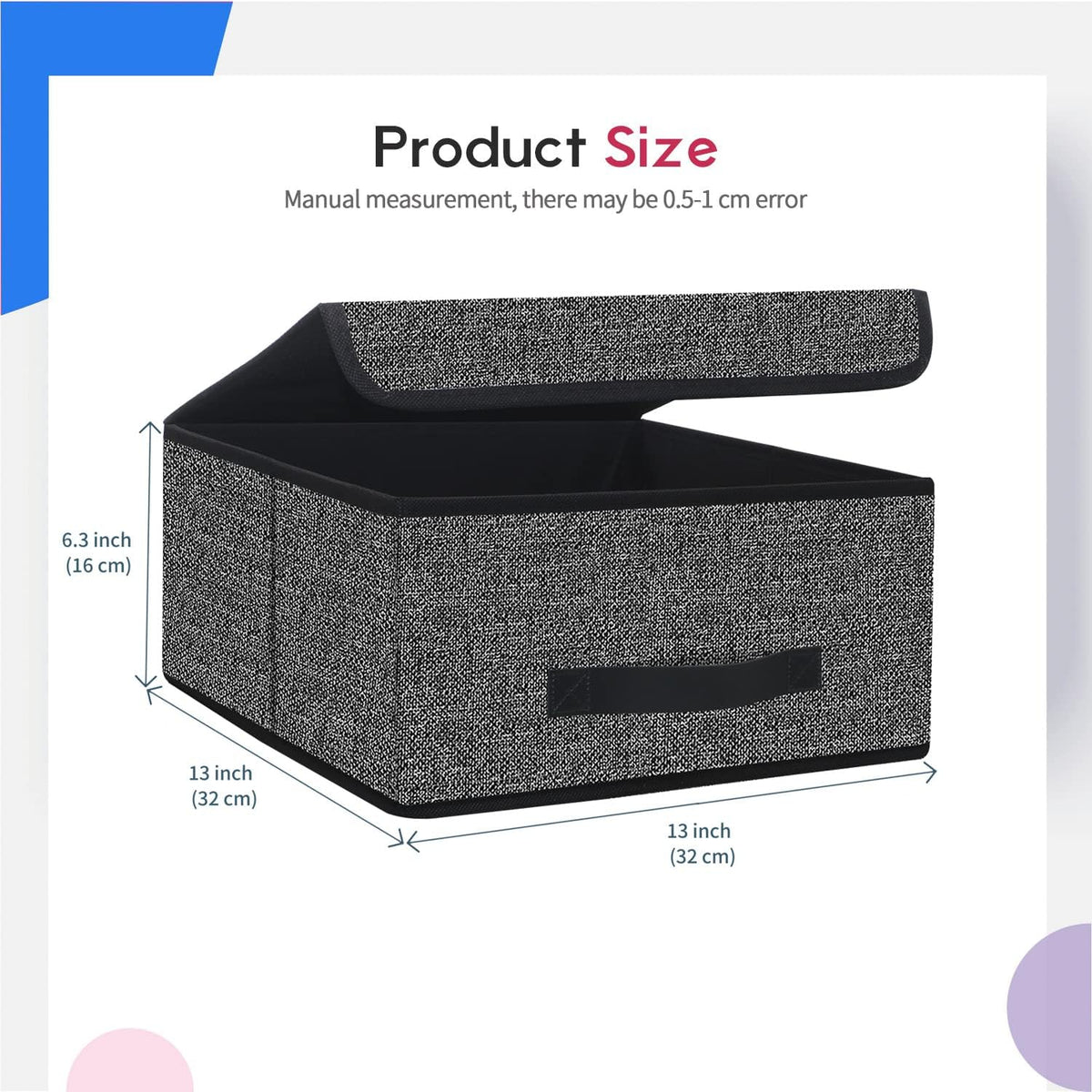 Foldable Storage Bins Cubes Boxes with Lid - Storage Box Cube Cubby Basket Closet Organizer Pack of 2 with Leather Handles for Closet Bedroom, 13" x 13", Linen-like Grey, MXDLB2P