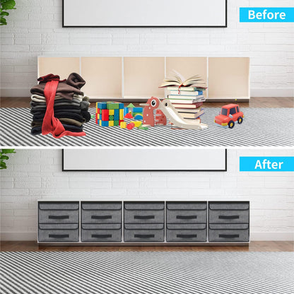 Foldable Storage Bins Cubes Boxes with Lid - Storage Box Cube Cubby Basket Closet Organizer Pack of 2 with Leather Handles for Closet Bedroom, 13" x 13", Linen-like Grey, MXDLB2P