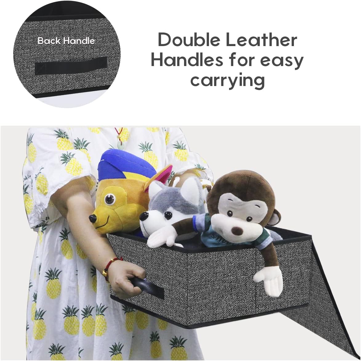 Foldable Storage Bins Cubes Boxes with Lid - Storage Box Cube Cubby Basket Closet Organizer Pack of 2 with Leather Handles for Closet Bedroom, 13" x 13", Linen-like Grey, MXDLB2P
