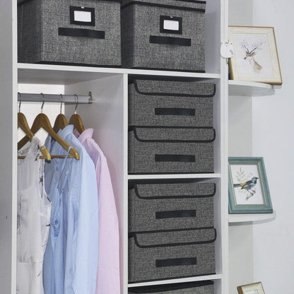 Foldable Storage Bins Cubes Boxes with Lid - Storage Box Cube Cubby Basket Closet Organizer Pack of 2 with Leather Handles for Closet Bedroom, 13" x 13", Linen-like Grey, MXDLB2P
