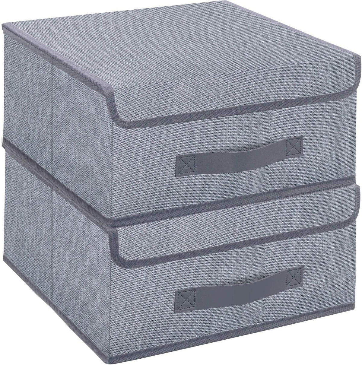 Foldable Storage Bins Cubes Boxes with Lid - Storage Box Cube Cubby Basket Closet Organizer Pack of 2 with Leather Handles for Closet Bedroom, 13" x 13", Linen-like Grey, MXDLB2P