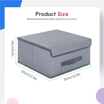 Foldable Storage Bins Cubes Boxes with Lid - Storage Box Cube Cubby Basket Closet Organizer Pack of 2 with Leather Handles for Closet Bedroom, 13" x 13", Linen-like Grey, MXDLB2P