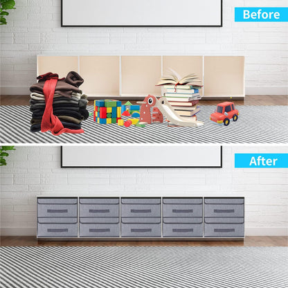 Foldable Storage Bins Cubes Boxes with Lid - Storage Box Cube Cubby Basket Closet Organizer Pack of 2 with Leather Handles for Closet Bedroom, 13" x 13", Linen-like Grey, MXDLB2P