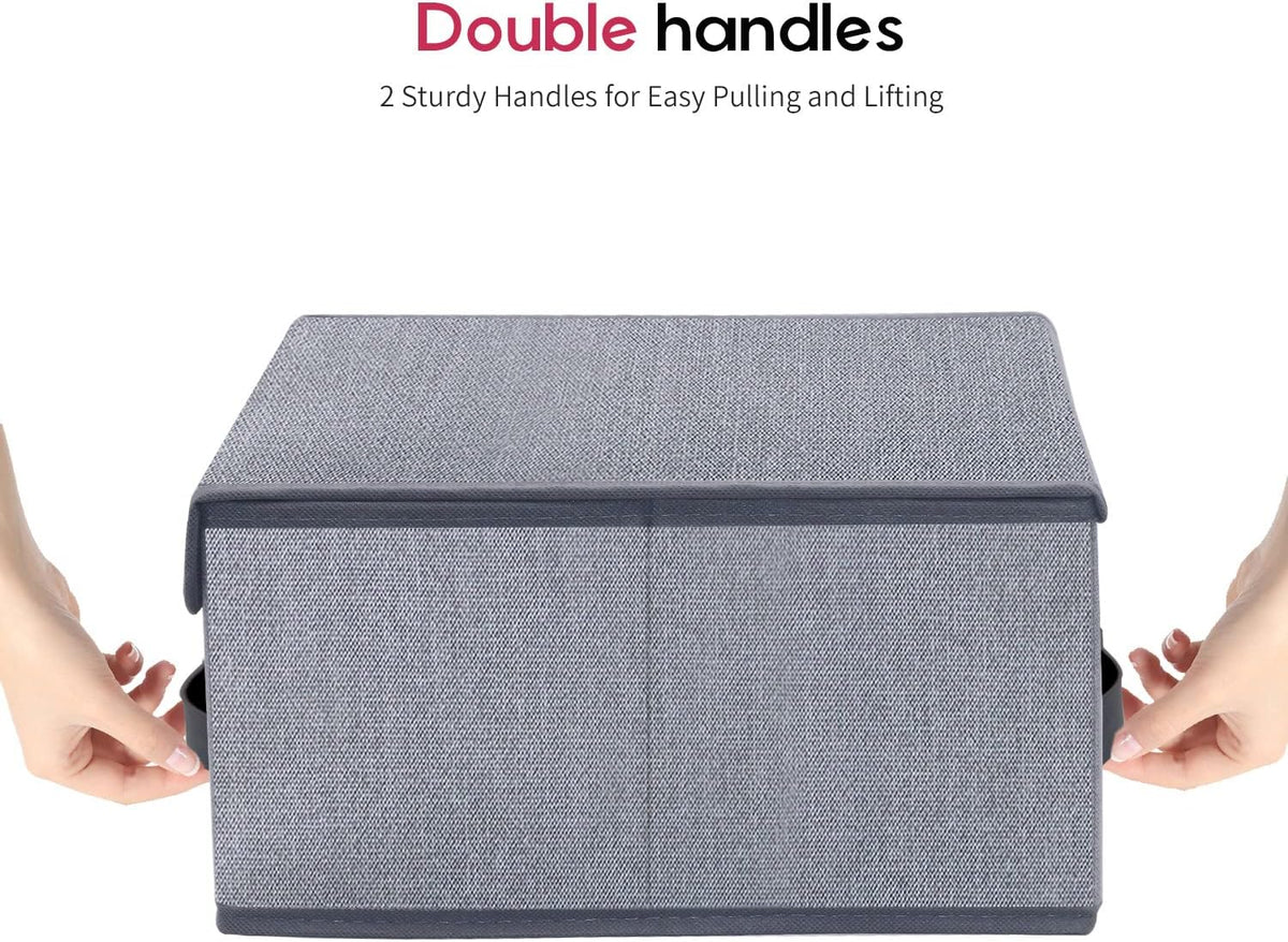 Foldable Storage Bins Cubes Boxes with Lid - Storage Box Cube Cubby Basket Closet Organizer Pack of 2 with Leather Handles for Closet Bedroom, 13" x 13", Linen-like Grey, MXDLB2P