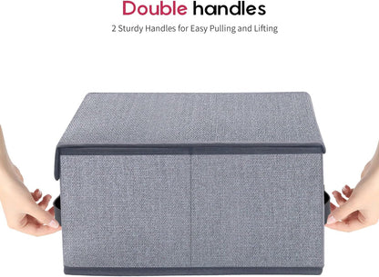 Foldable Storage Bins Cubes Boxes with Lid - Storage Box Cube Cubby Basket Closet Organizer Pack of 2 with Leather Handles for Closet Bedroom, 13" x 13", Linen-like Grey, MXDLB2P