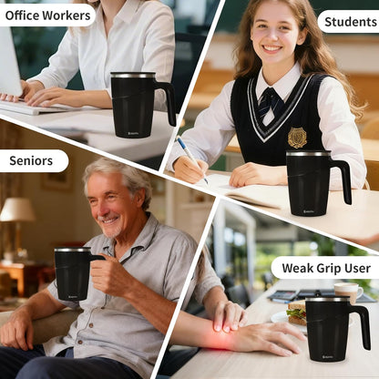 Anti-Impact No-Tip Desk Mug, 470ml / 15.9oz Stainless Steel Vacuum Insulated Mug with Handle, Smart Suction Base, Non-Slip & Knock Proof, Helps Prevent Desk Spills for Coffee, Tea, Kids & Pets (Black)