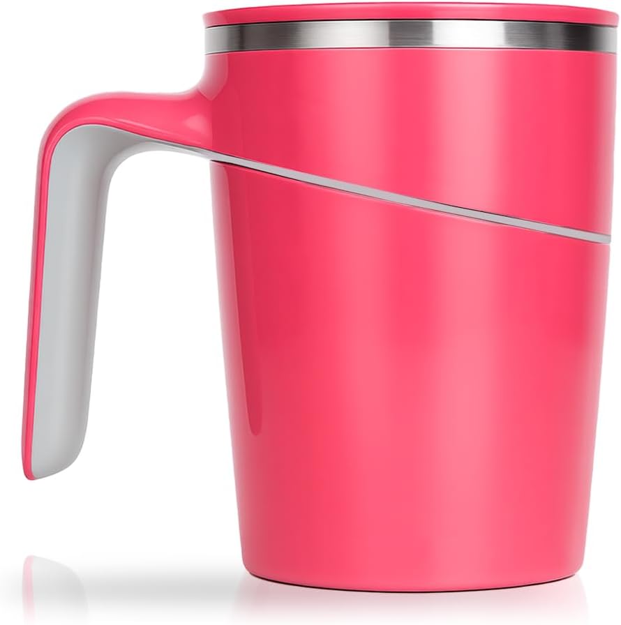 Anti-Impact No-Tip Desk Mug, 470ml / 15.9oz Stainless Steel Vacuum Insulated Mug with Handle, Smart Suction Base, Non-Slip & Knock Proof, Helps Prevent Desk Spills for Coffee, Tea, Kids & Pets (Black)