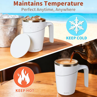 Anti-Impact No-Tip Desk Mug, 470ml / 15.9oz Stainless Steel Vacuum Insulated Mug with Handle, Smart Suction Base, Non-Slip & Knock Proof, Helps Prevent Desk Spills for Coffee, Tea, Kids & Pets (Black)