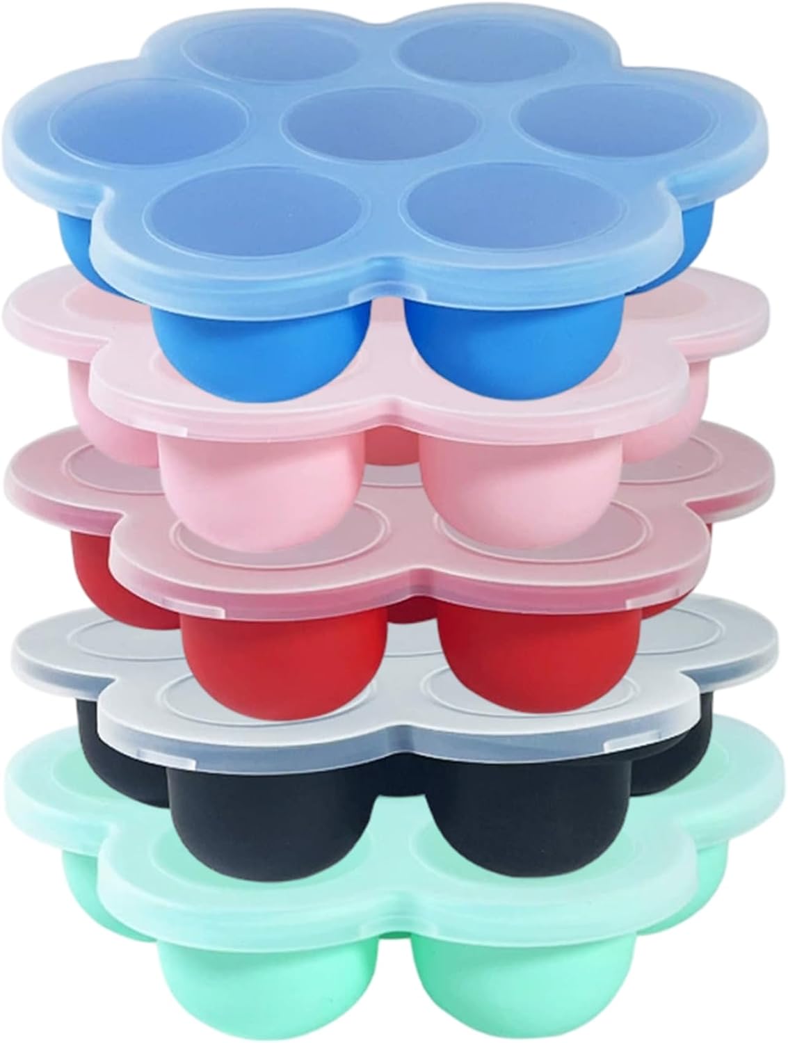 Silicone Baby Food Freezer Tray with Lids, 5-Pack 7-Cavity Mini Soft Ice Cube Molds for Homemade Baby Puree, Breast Milk Storage & Ice Cubes..