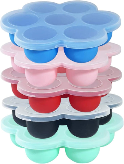Silicone Baby Food Freezer Tray with Lids, 5-Pack 7-Cavity Mini Soft Ice Cube Molds for Homemade Baby Puree, Breast Milk Storage & Ice Cubes..