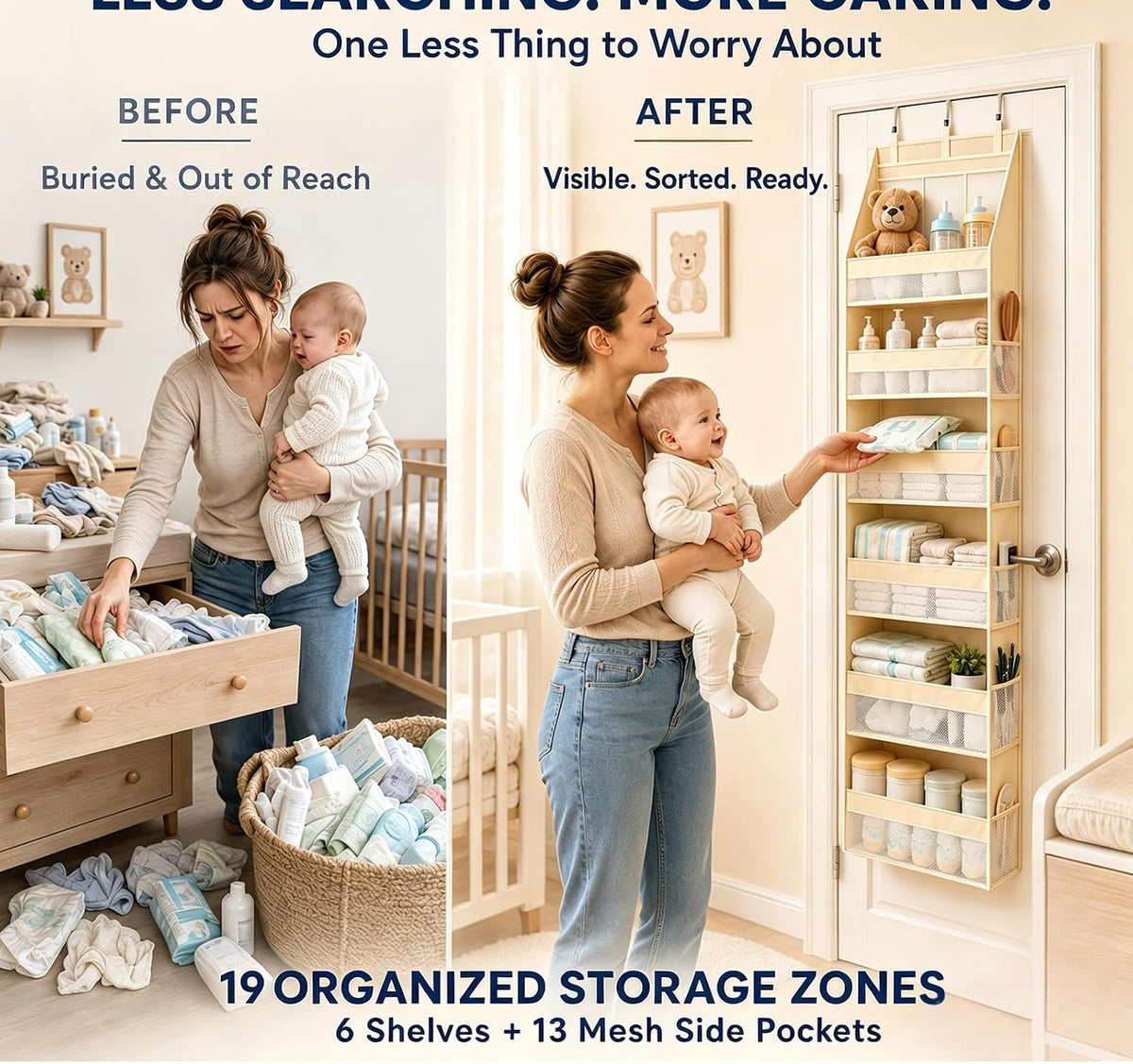 Heavy Duty Over the Door Organizer for Nursery: 55 lb Capacity