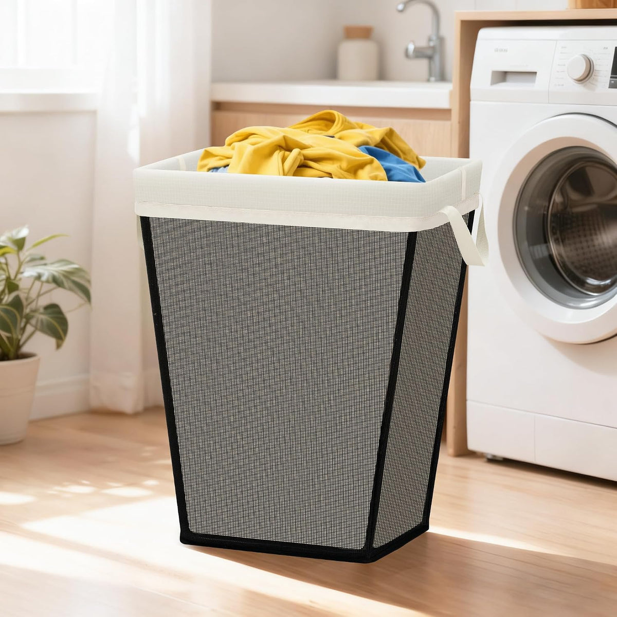 75L Laundry Hamper, Space Saving Freestanding Clothes Basket with Iron Frame, Dirty Clothes Storage Bin with Removable Washable Liner for Bedroom, Bathroom, Dorm, Closet, Apartment, Beige
