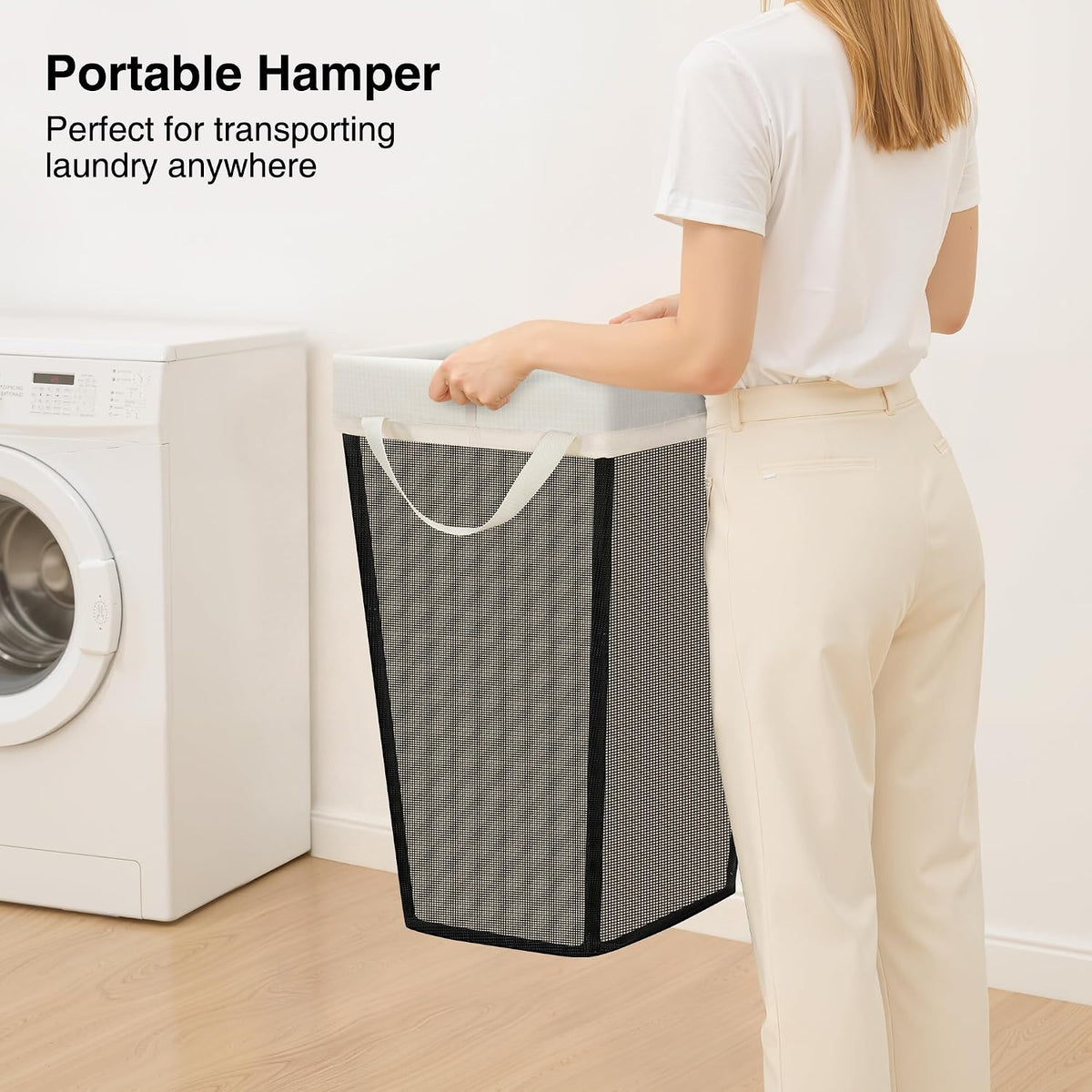 75L Laundry Hamper, Space Saving Freestanding Clothes Basket with Iron Frame, Dirty Clothes Storage Bin with Removable Washable Liner for Bedroom, Bathroom, Dorm, Closet, Apartment, Beige