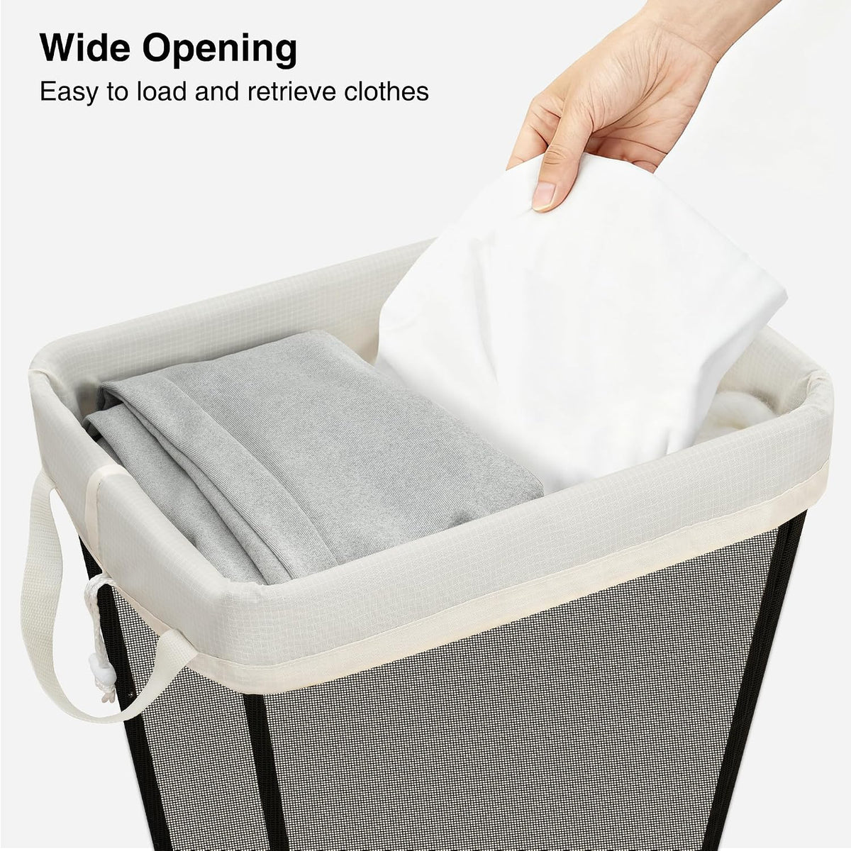 75L Laundry Hamper, Space Saving Freestanding Clothes Basket with Iron Frame, Dirty Clothes Storage Bin with Removable Washable Liner for Bedroom, Bathroom, Dorm, Closet, Apartment, Beige