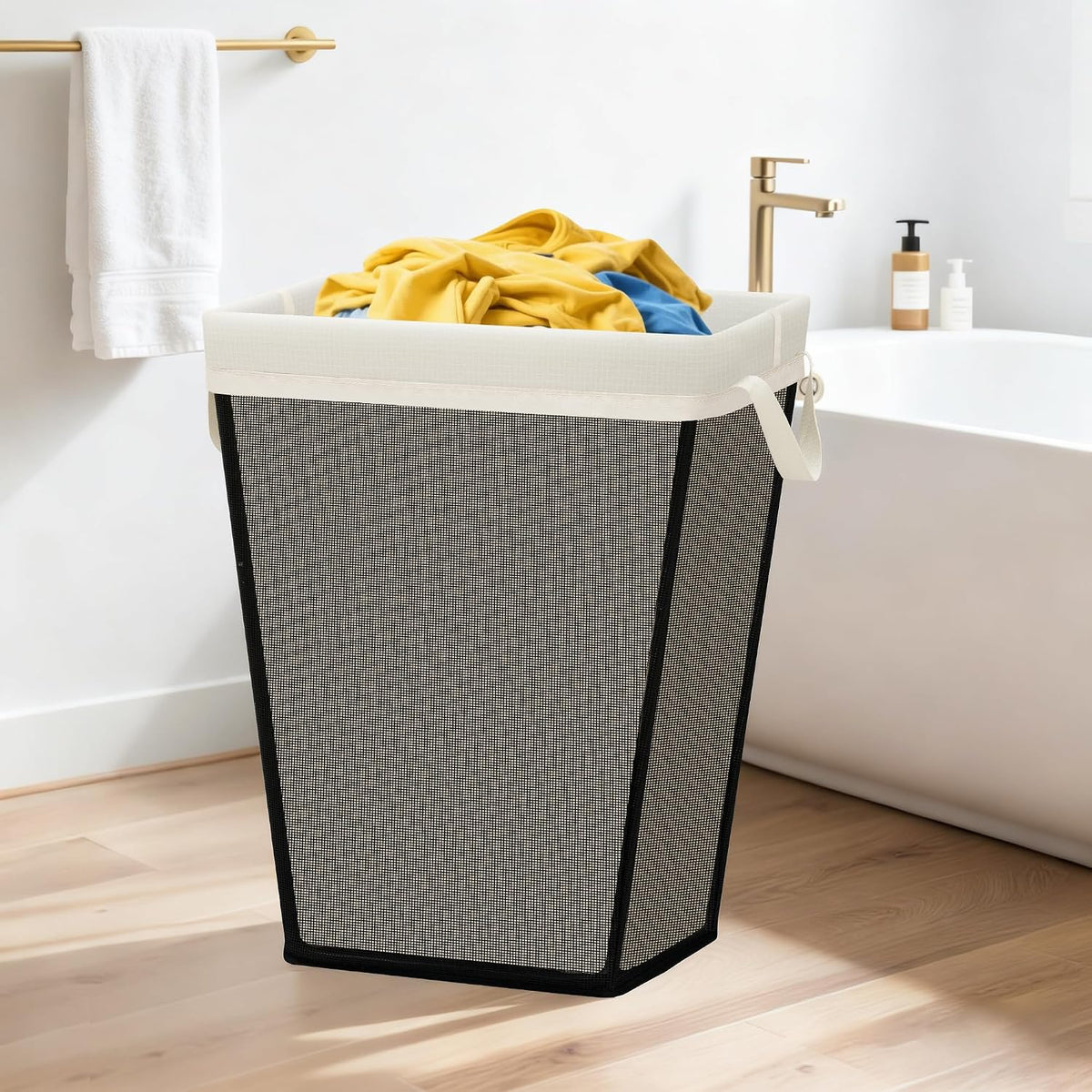75L Laundry Hamper, Space Saving Freestanding Clothes Basket with Iron Frame, Dirty Clothes Storage Bin with Removable Washable Liner for Bedroom, Bathroom, Dorm, Closet, Apartment, Beige