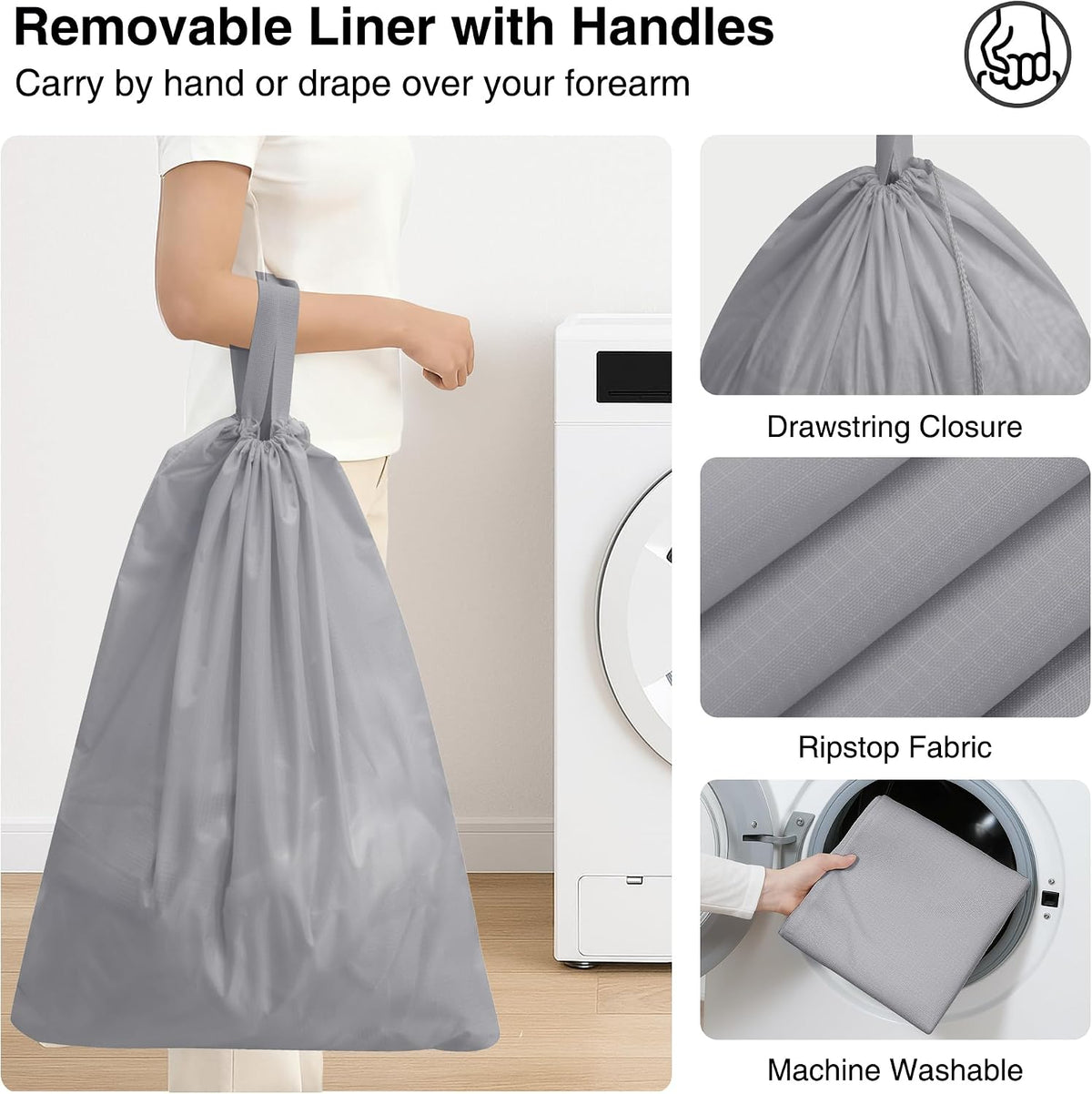 75L Laundry Hamper, Space Saving Freestanding Clothes Basket with Iron Frame, Dirty Clothes Storage Bin with Removable Washable Liner for Bedroom, Bathroom, Dorm, Closet, Apartment, Beige