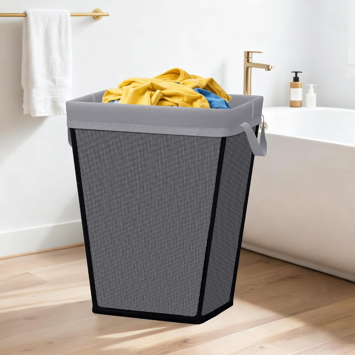 75L Laundry Hamper, Space Saving Freestanding Clothes Basket with Iron Frame, Dirty Clothes Storage Bin with Removable Washable Liner for Bedroom, Bathroom, Dorm, Closet, Apartment, Beige