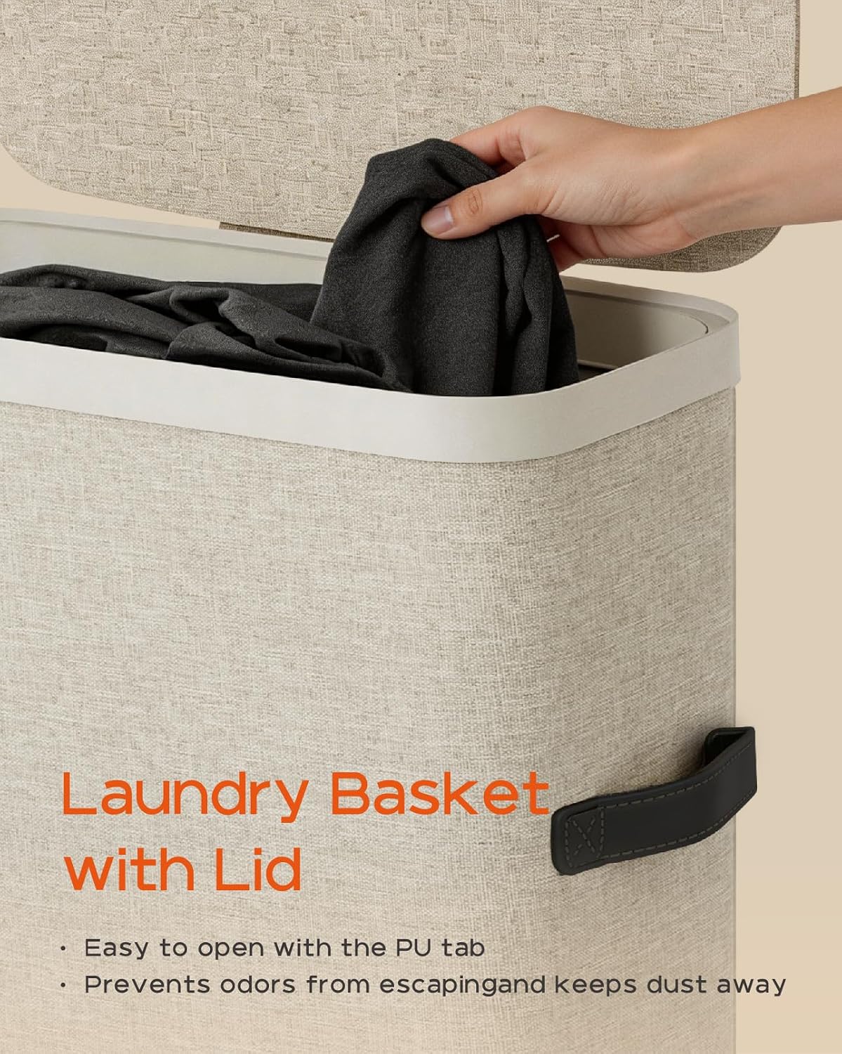 Laundry Basket with Lid, Laundry Hamper 2 Section, 170L collapsible Laundry Organizer, Easy Assembly, with Handles and Removable Liners, 22 x 15.7 x 29.5 Inches, Beige JSP903M