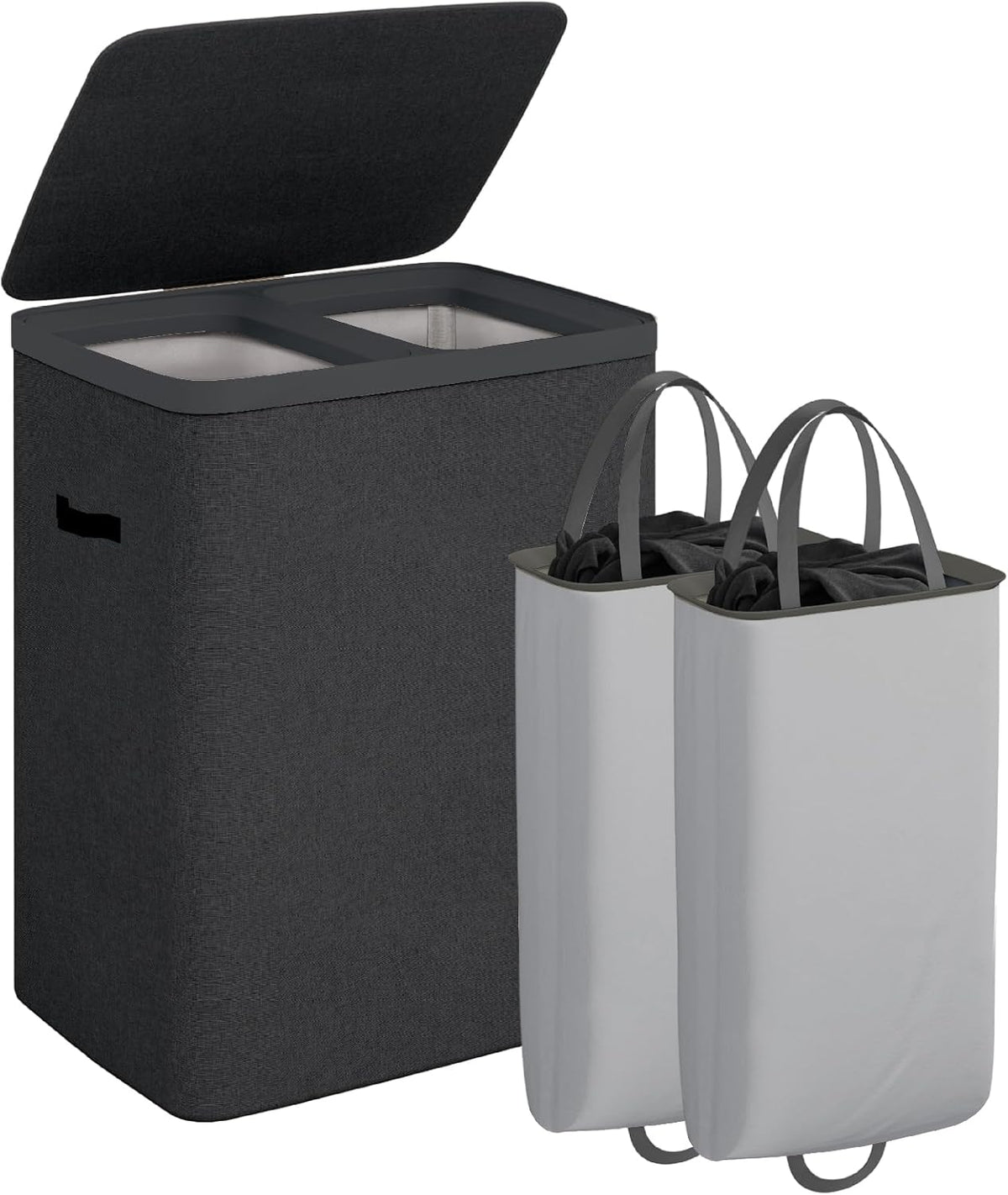 Laundry Basket with Lid, Laundry Hamper 2 Section, 170L collapsible Laundry Organizer, Easy Assembly, with Handles and Removable Liners, 22 x 15.7 x 29.5 Inches, Beige JSP903M