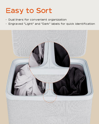 Laundry Basket with Lid, Laundry Hamper 2 Section, 170L collapsible Laundry Organizer, Easy Assembly, with Handles and Removable Liners, 22 x 15.7 x 29.5 Inches, Beige JSP903M