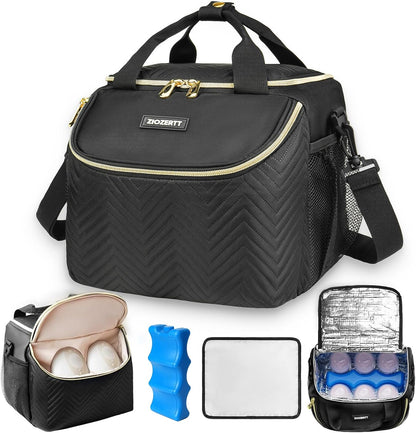 Wearable Breast Pump Bag,Breastmilk Cooler Travel Bag Compatible with Momcozy/Eufy/Paruu/Elvie/Willow/Medela Breast Pump with Ice Pack and Water Resistent Mat for 6 Baby Bottles Up to 9 Ounce,Black
