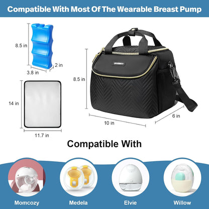 Wearable Breast Pump Bag,Breastmilk Cooler Travel Bag Compatible with Momcozy/Eufy/Paruu/Elvie/Willow/Medela Breast Pump with Ice Pack and Water Resistent Mat for 6 Baby Bottles Up to 9 Ounce,Black