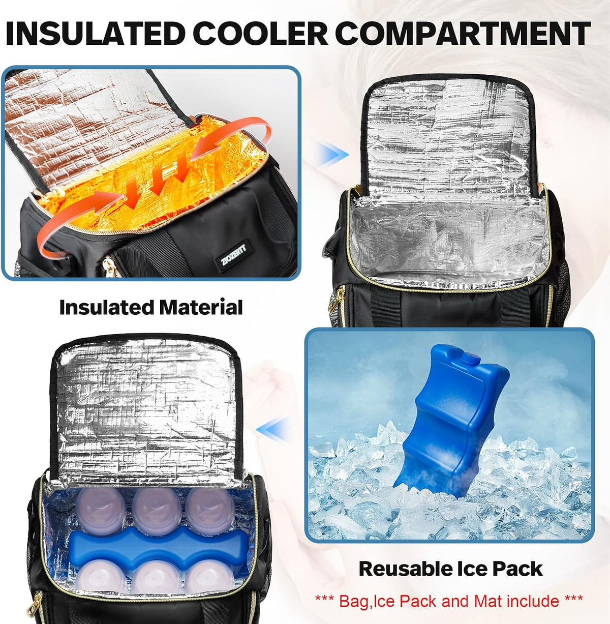 Wearable Breast Pump Bag,Breastmilk Cooler Travel Bag Compatible with Momcozy/Eufy/Paruu/Elvie/Willow/Medela Breast Pump with Ice Pack and Water Resistent Mat for 6 Baby Bottles Up to 9 Ounce,Black