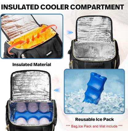 Wearable Breast Pump Bag,Breastmilk Cooler Travel Bag Compatible with Momcozy/Eufy/Paruu/Elvie/Willow/Medela Breast Pump with Ice Pack and Water Resistent Mat for 6 Baby Bottles Up to 9 Ounce,Black