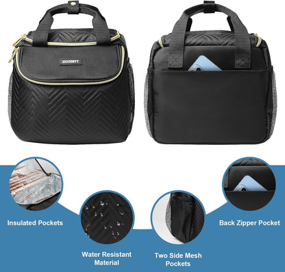 Wearable Breast Pump Bag,Breastmilk Cooler Travel Bag Compatible with Momcozy/Eufy/Paruu/Elvie/Willow/Medela Breast Pump with Ice Pack and Water Resistent Mat for 6 Baby Bottles Up to 9 Ounce,Black