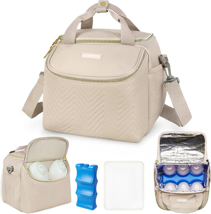 Wearable Breast Pump Bag,Breastmilk Cooler Travel Bag Compatible with Momcozy/Eufy/Paruu/Elvie/Willow/Medela Breast Pump with Ice Pack and Water Resistent Mat for 6 Baby Bottles Up to 9 Ounce,Black