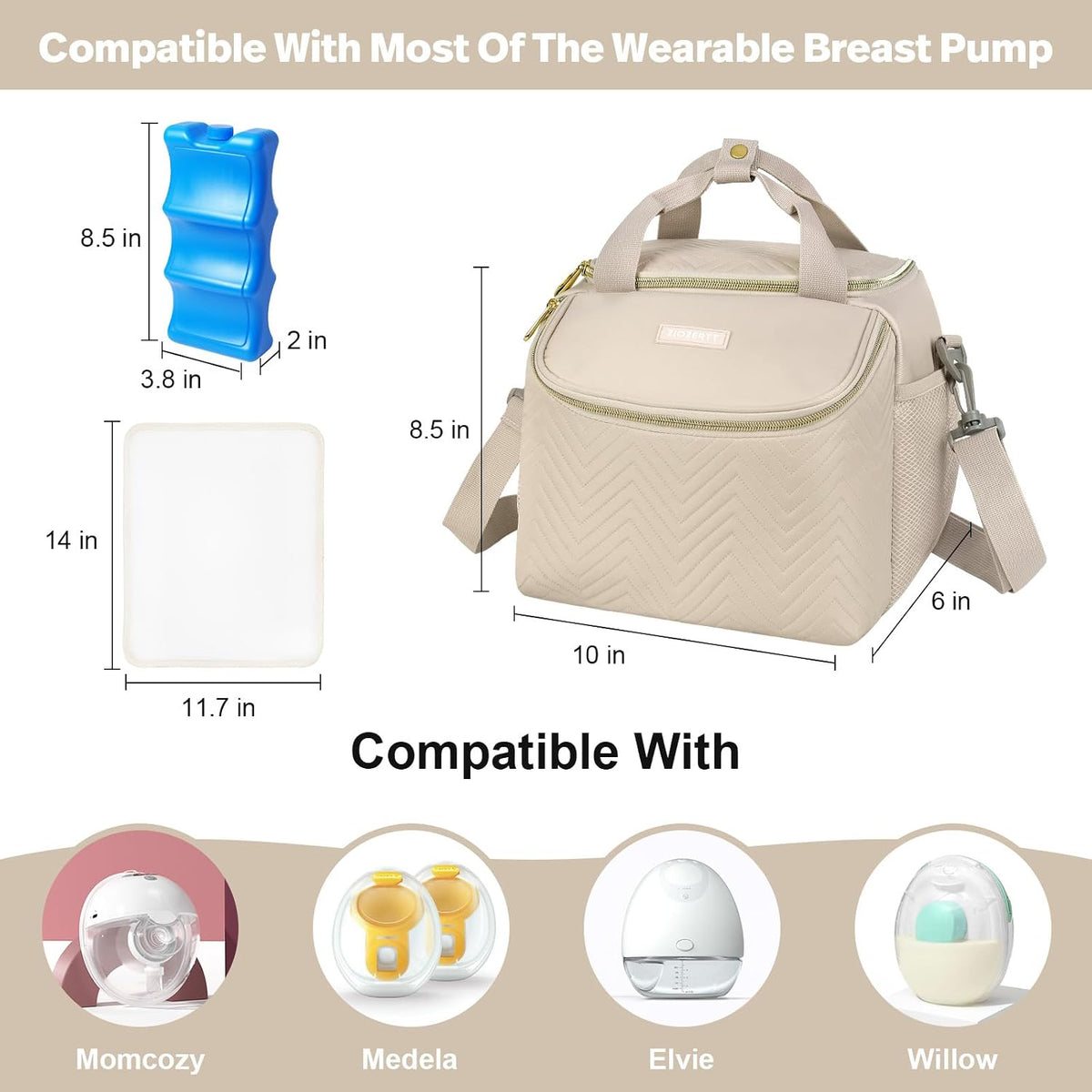 Wearable Breast Pump Bag,Breastmilk Cooler Travel Bag Compatible with Momcozy/Eufy/Paruu/Elvie/Willow/Medela Breast Pump with Ice Pack and Water Resistent Mat for 6 Baby Bottles Up to 9 Ounce,Black