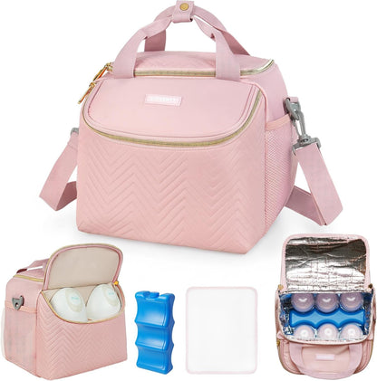 Wearable Breast Pump Bag,Breastmilk Cooler Travel Bag Compatible with Momcozy/Eufy/Paruu/Elvie/Willow/Medela Breast Pump with Ice Pack and Water Resistent Mat for 6 Baby Bottles Up to 9 Ounce,Black