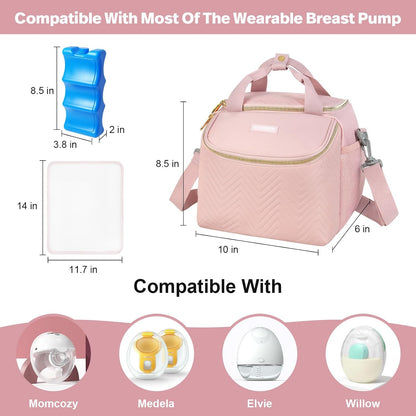 Wearable Breast Pump Bag,Breastmilk Cooler Travel Bag Compatible with Momcozy/Eufy/Paruu/Elvie/Willow/Medela Breast Pump with Ice Pack and Water Resistent Mat for 6 Baby Bottles Up to 9 Ounce,Black